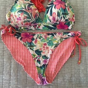 Tommy Bahama Floral & Gingham Coral Tie Bikini